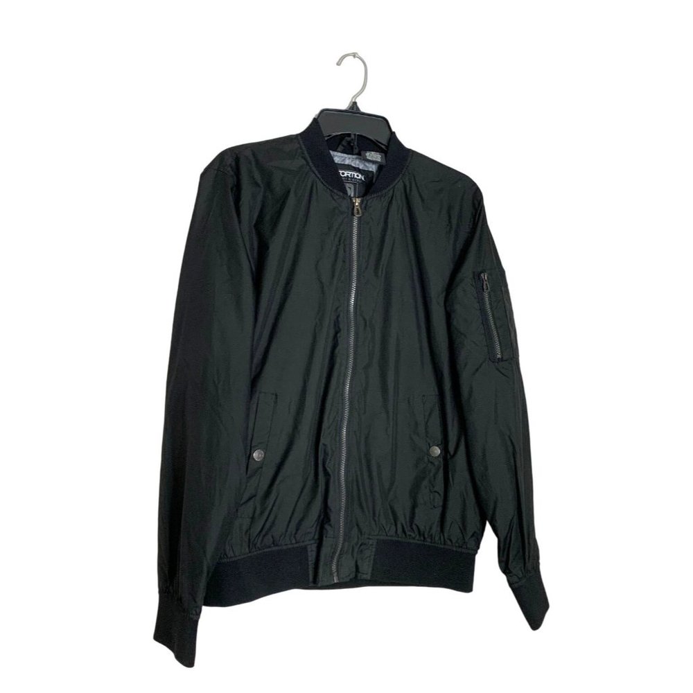 Distortion Mens Size L Black Full Zip Jacket Coat Windbreaker Lined Zip Pocket o